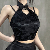 Floral Pattern Hollow Out Halter Chocker Crop Tops